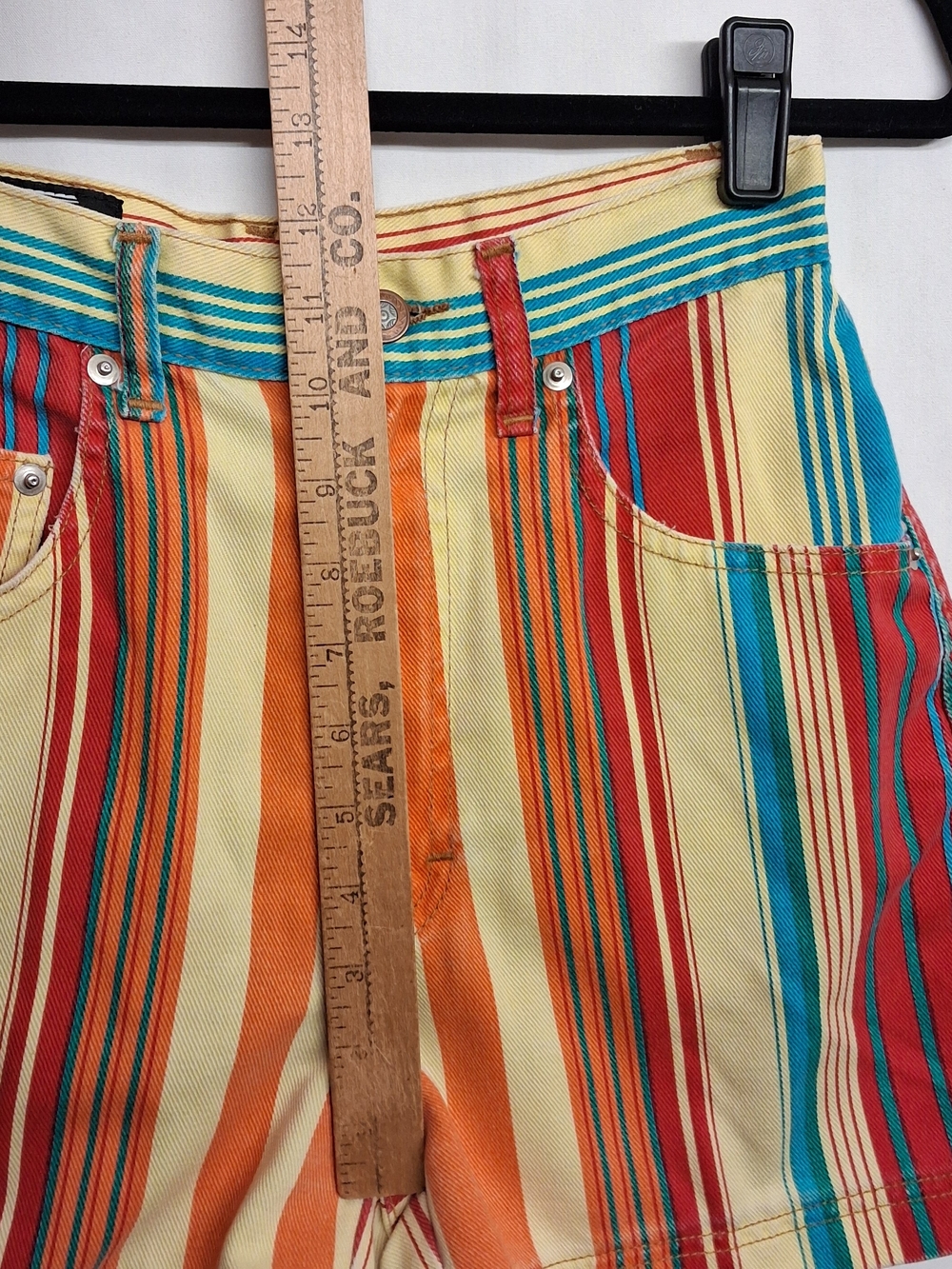 VTG DURANGO Stripe Colorful Denim Shorts Multicolor Retro Red Yellow Orange 7 - Picture 4 of 6